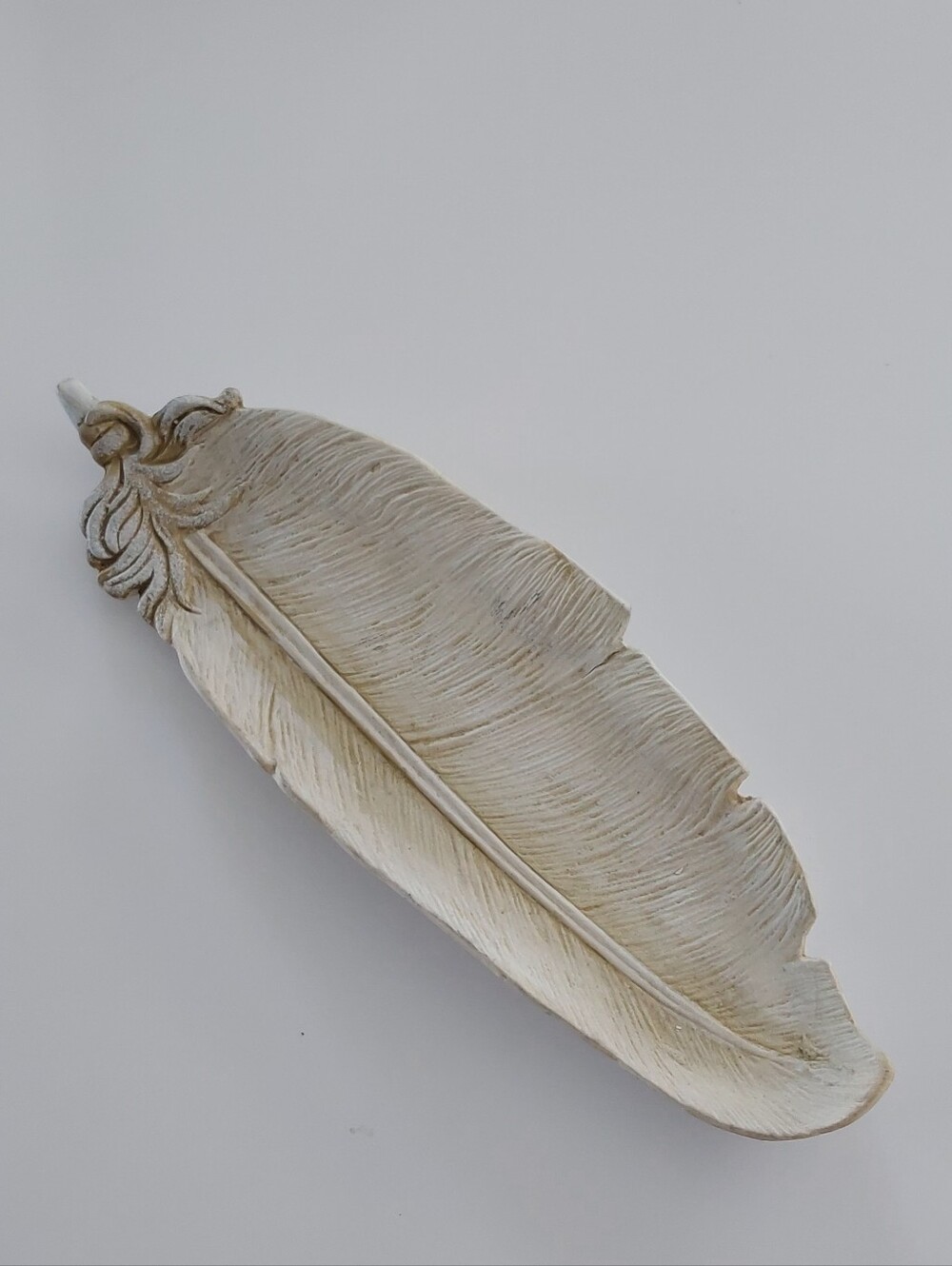 Boho Rustic Feather Trinket Dish Jewelry Key Catchall Tray Valet Decor Cream